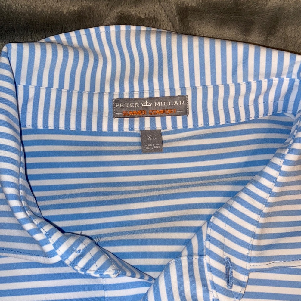 Peter Millar XL blue and white striped golf shirt